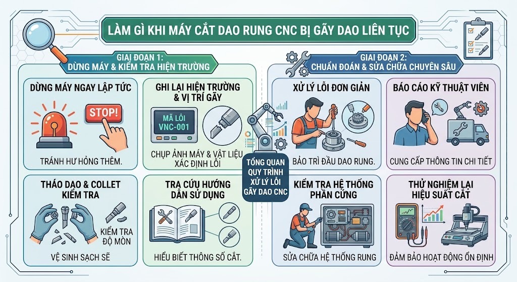 Máy cắt dao rung bị gãy dao liên tục